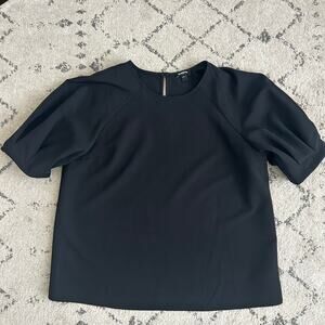 Womens sz L Express Factory Balloon sleeve BLK blouse structured Old money